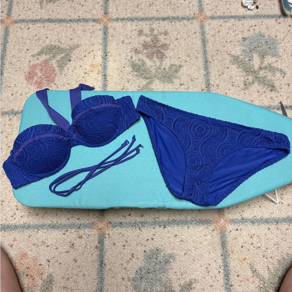 American Eagle M Holly Dark Blue Push Up Lace Bikini Set